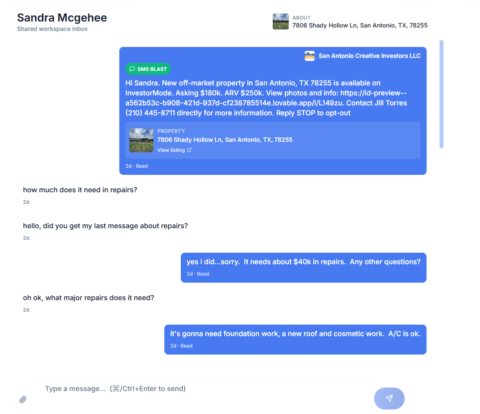 In-app messenger conversation interface